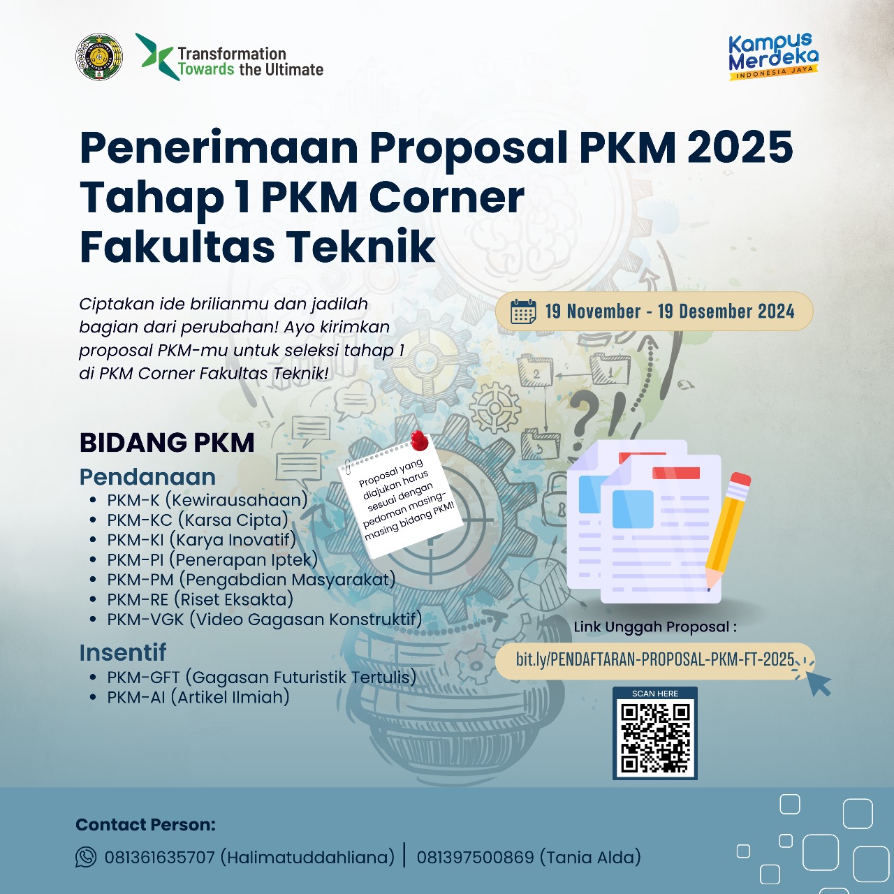 Acceptance of PKM 2025 Proposal Stage 1 at the Faculty of Engineering's PKM Corner